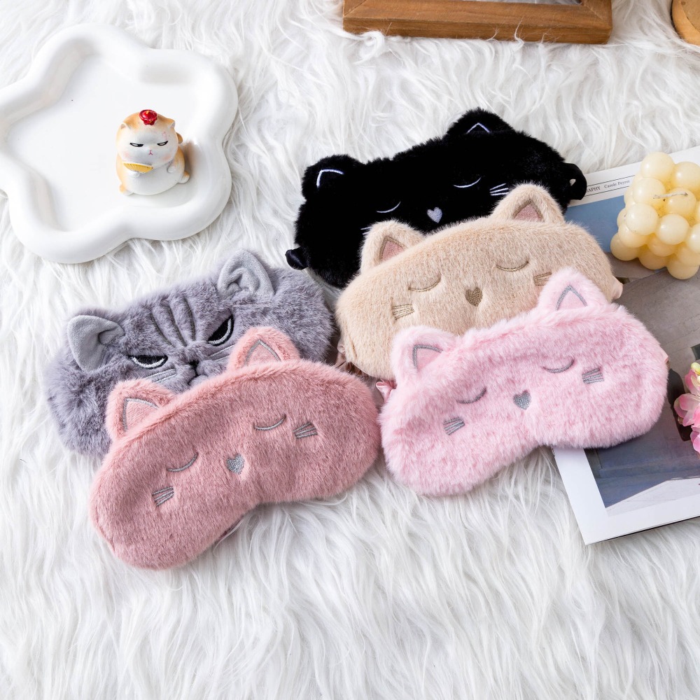 Soft Plush Doll - 여성용 귀여운 고양이 플러시 수면 안대,