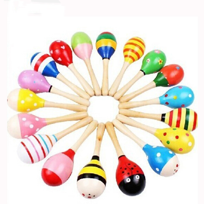 2pcs 다채로운 나무 작은 딸랑이 Maracas 비트 - Kids Toys New Born 리뷰 및 가격