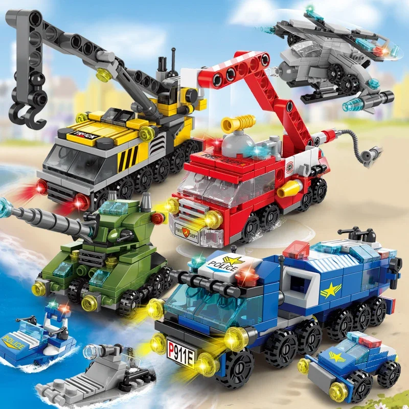 어린이용 도시 소방차 빌딩 블록, 경찰 트럭, 엔지니어 - Kids Toys Helicopter 리뷰 및 가격